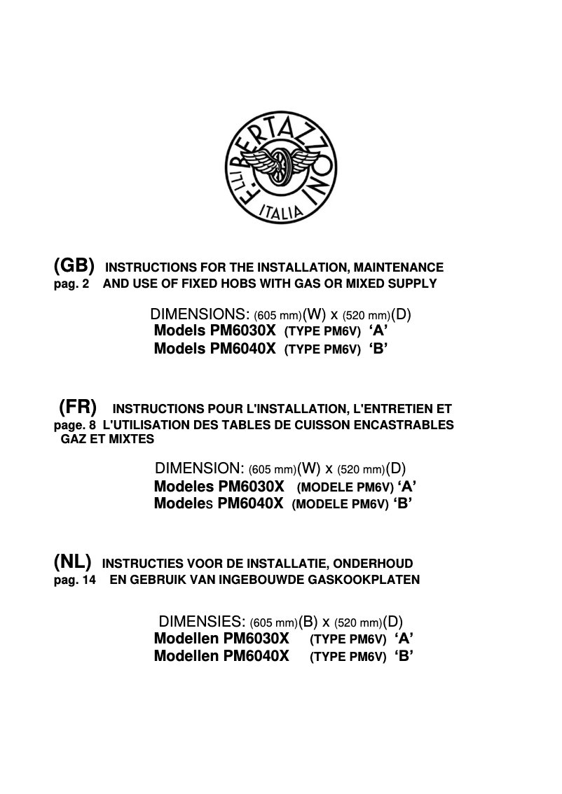 First page image of the manual for PM6030X PM6V A