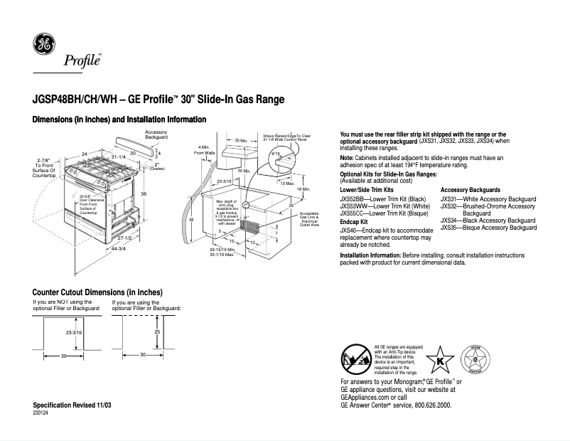 First page image of the manual for JGSP48BHBB