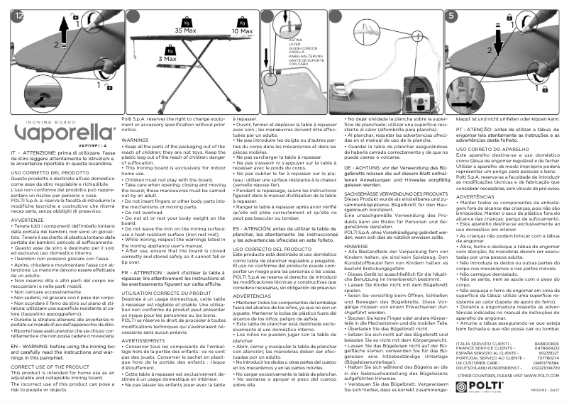 First page image of the manual for Vaporella Ironing Board