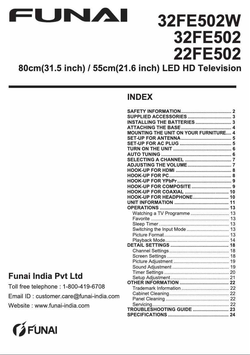 Page 1 of the manual User Manual Funai 32FE502
