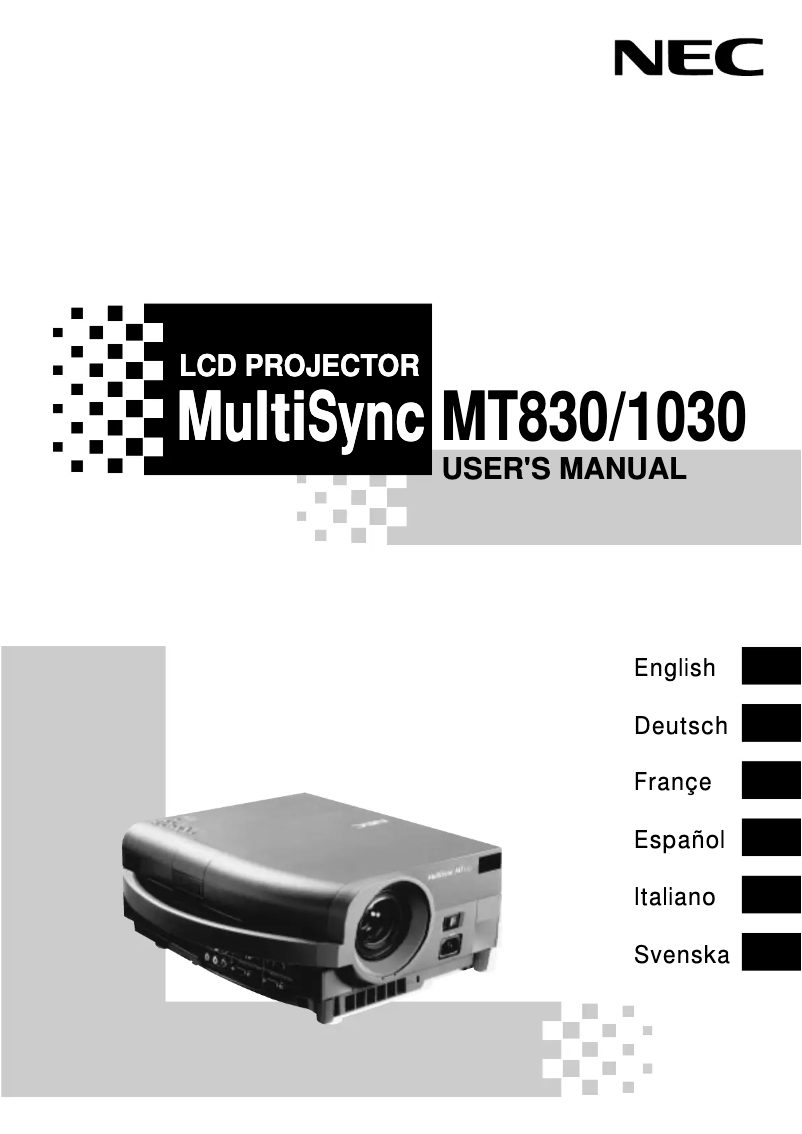First page image of the manual for MultiSync MT830G