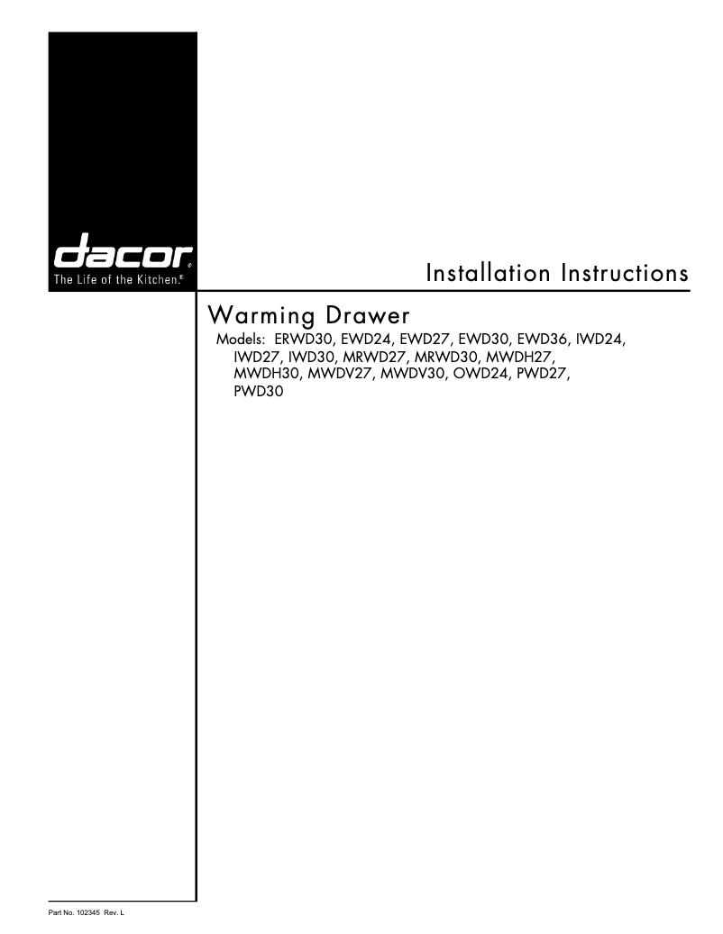 Page 1 of the manual Installation Guide Dacor EWD30SCH