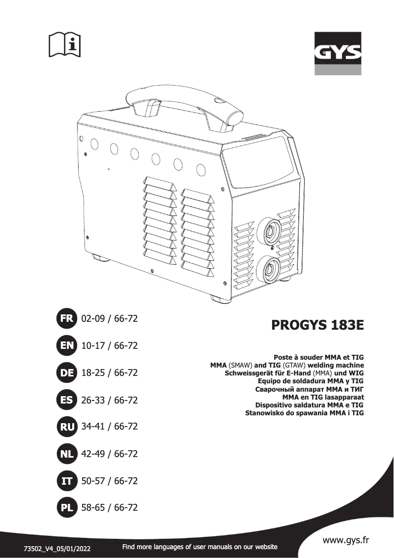 Page 1 of the manual User Manual GYS Progys 183E