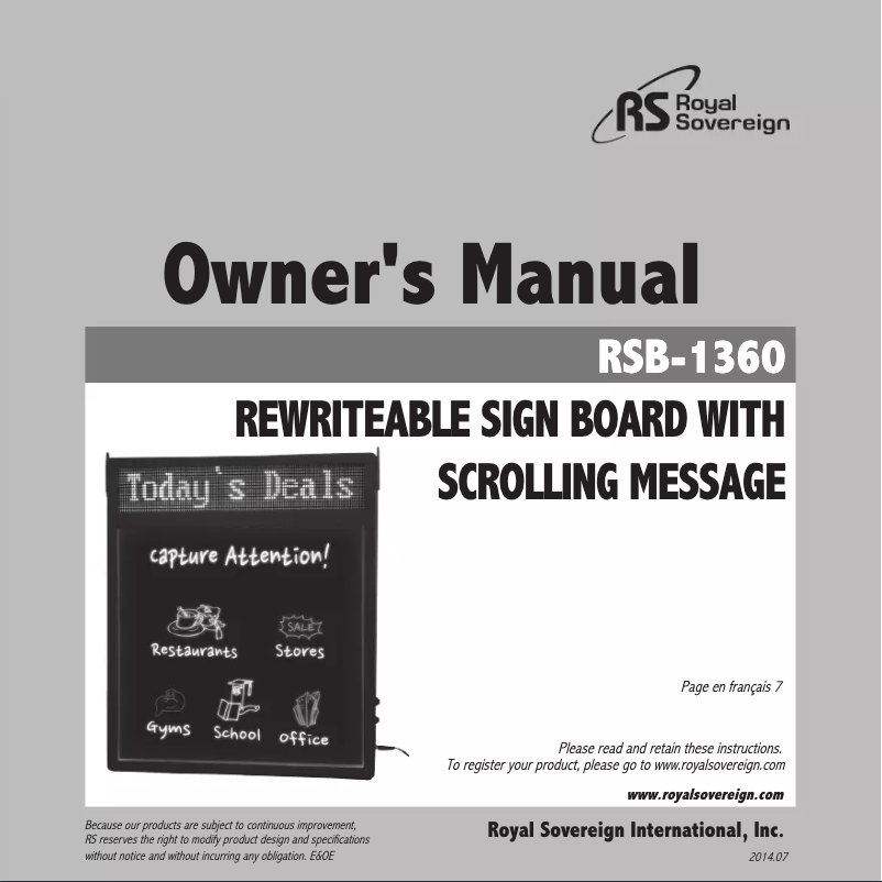 First page image of the manual for RSB-1360