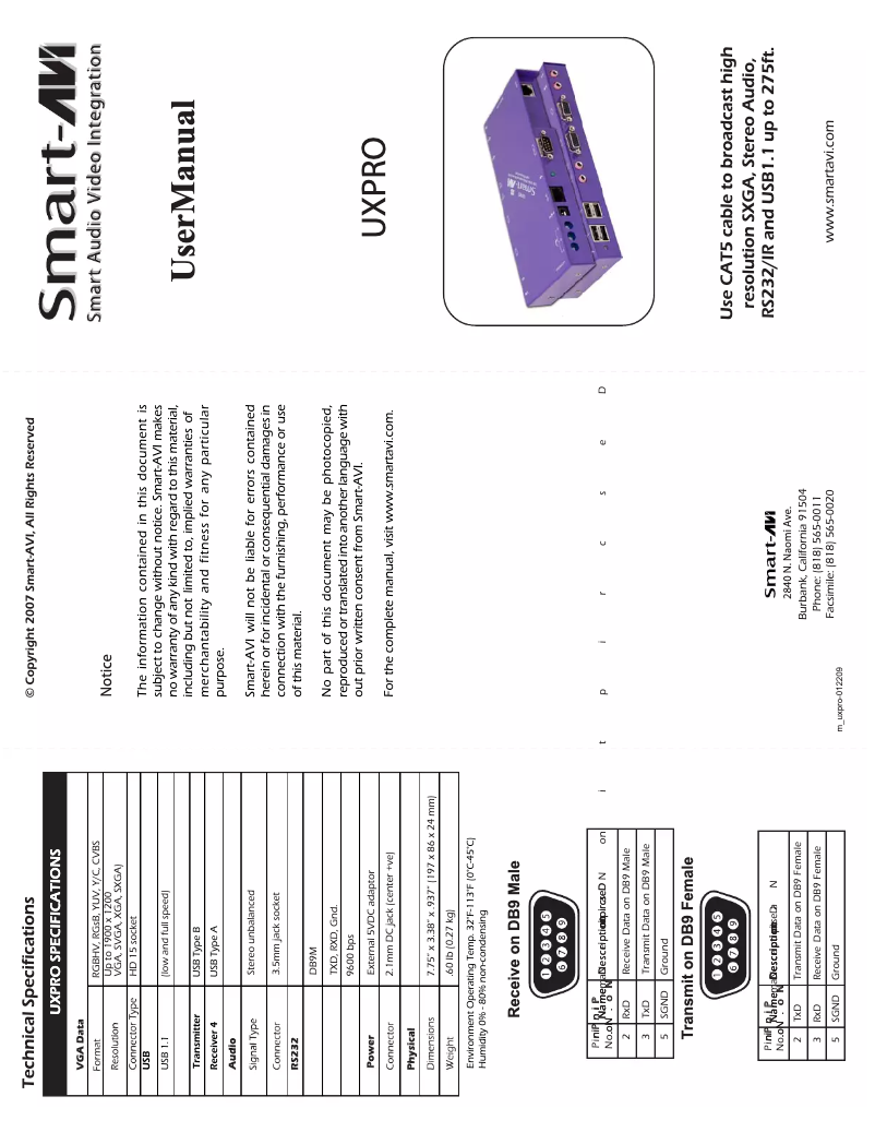 First page image of the manual for UX-PROS