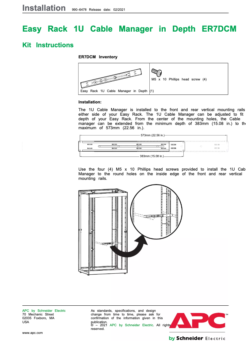 Page 1 of the manual User Manual APC Easy Rack Cable Manager