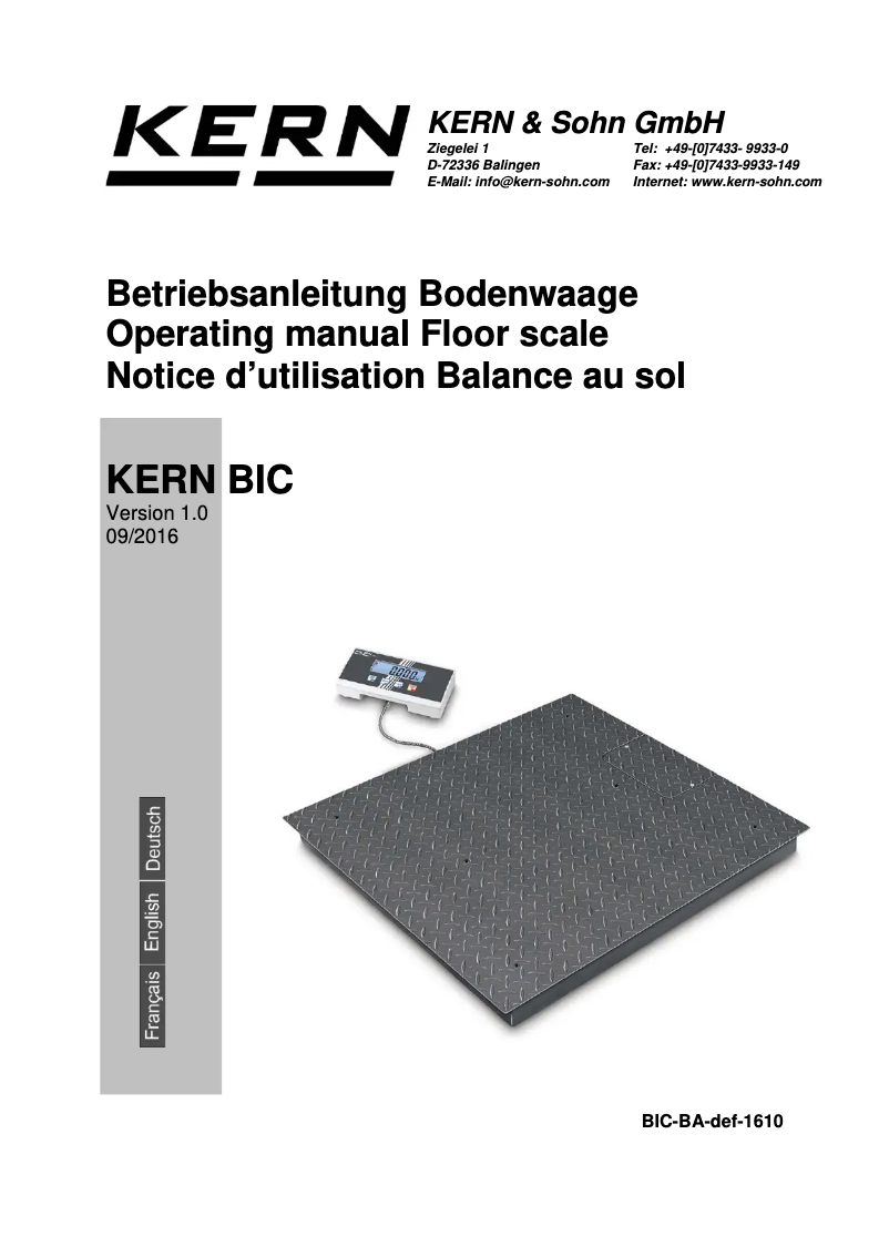 Page 1 of the manual User Manual Kern BIC 600K-1S
