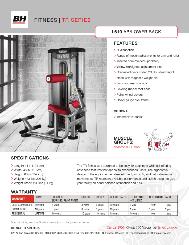 Page 1 of the manual Technical Sheet BH Fitness L610