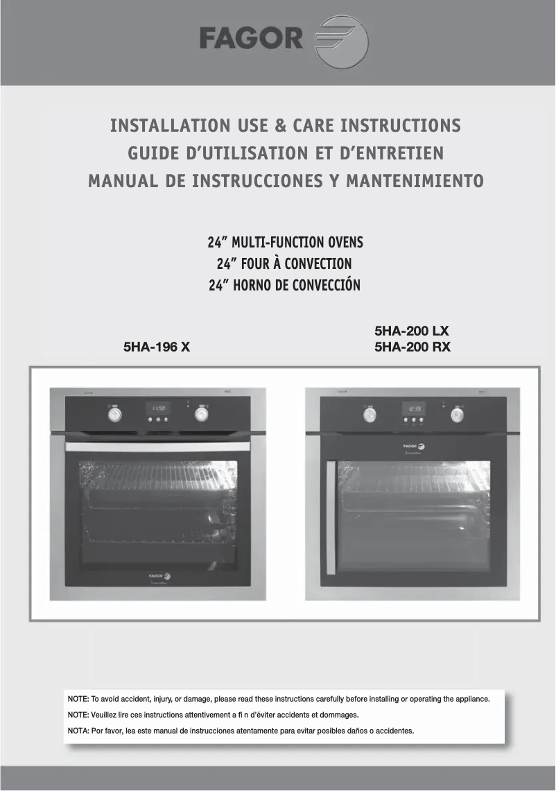 Page 1 of the manual User Manual Fagor 5HA-196X