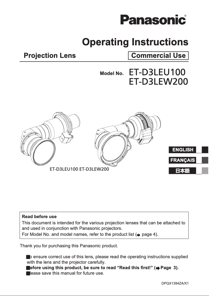 Page 1 of the manual User Manual Panasonic ET-D3LEW200