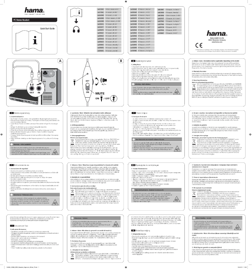 Page 1 of the manual User Manual Hama PC Stereo Headset