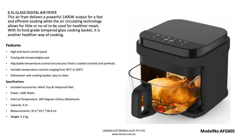 Page 1 of the manual Technical Sheet Healthy Choice AFG605