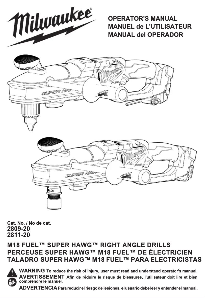 First page image of the manual for M18 Fuel Super Hawg 2809-22