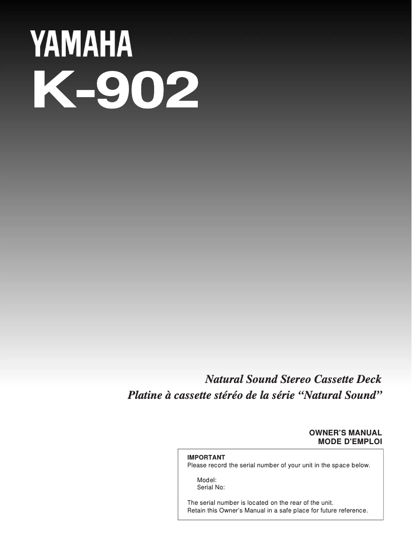 Page 1 of the manual User Manual Yamaha K-902