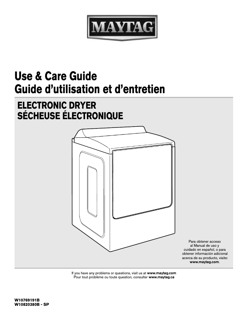 Page 1 of the manual Use and Maintenance Manual Maytag MGDB955FW