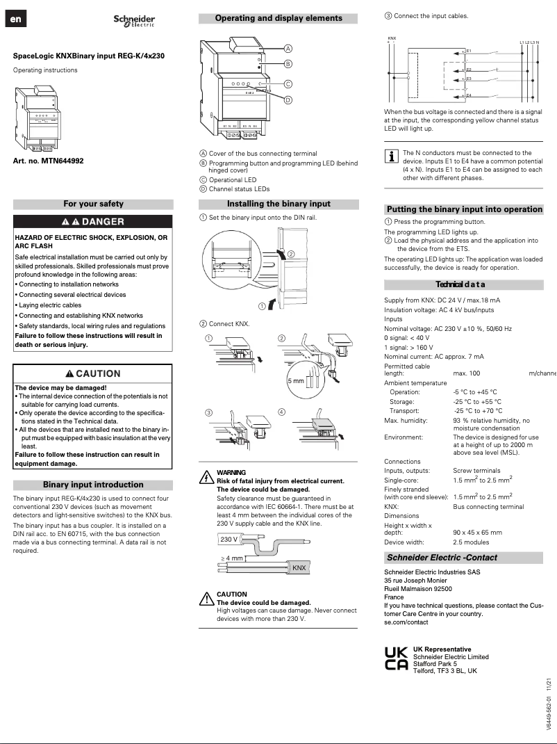 Page 1 of the manual User Manual Schneider MTN644992