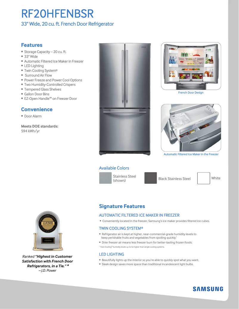 Page 1 of the manual Technical Sheet Samsung RF20HFENBSR