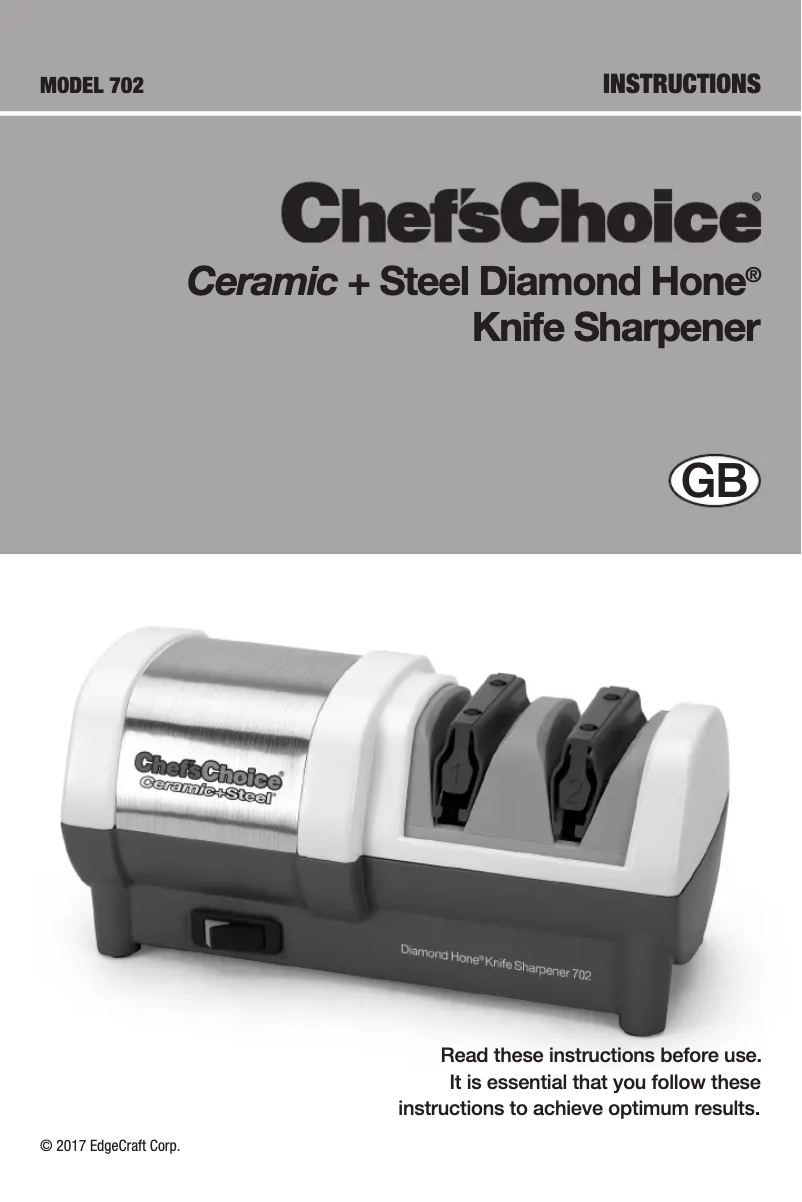 First page image of the manual for Ceramic+Steel Diamond Hone 702