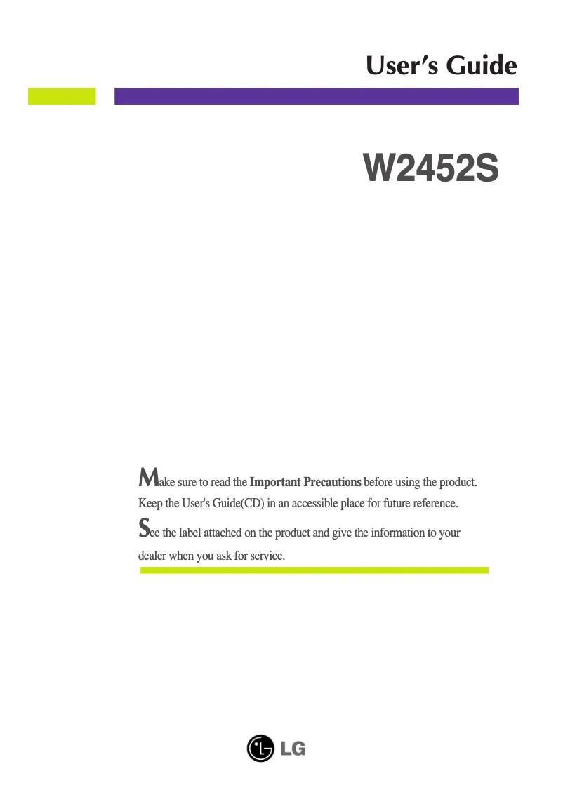 First page image of the manual for W2452S