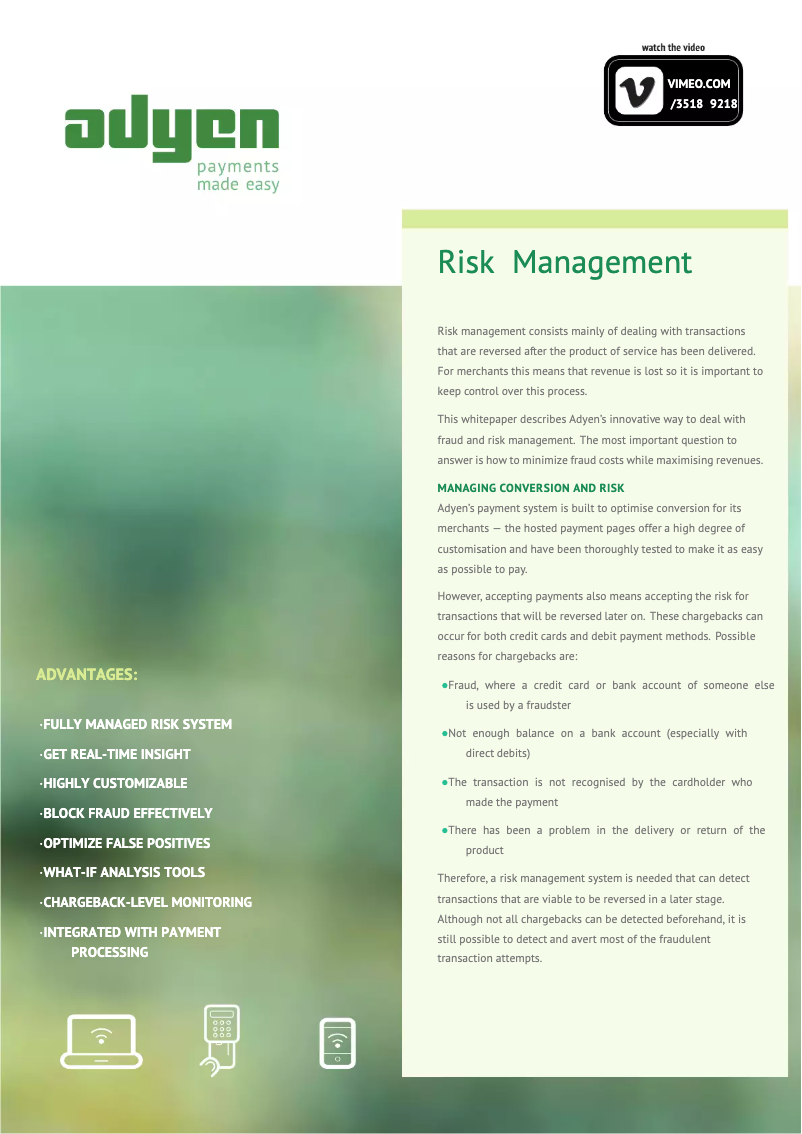 Page 1 of the manual User Manual Adyen Risk Management