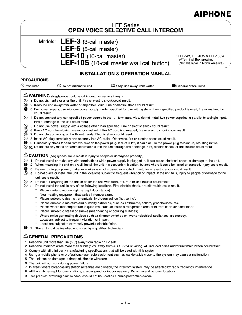 Page 1 of the manual User Manual Aiphone LEF-5