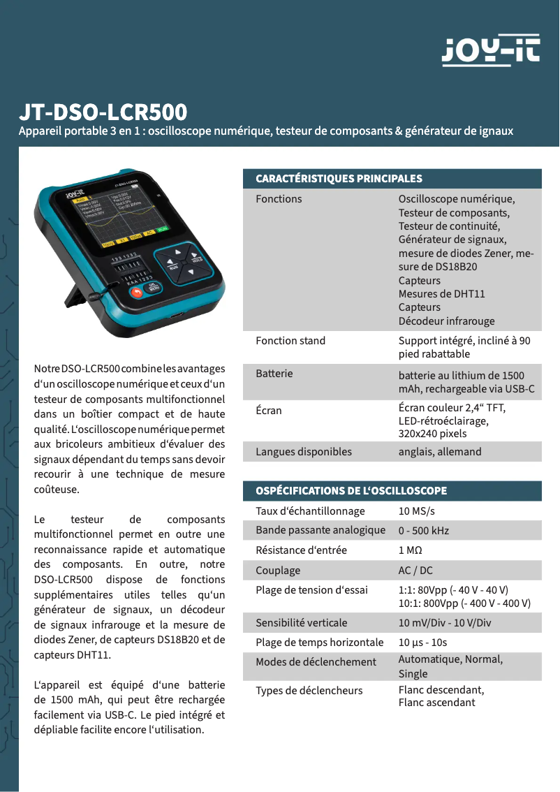 Image de la première page du manuel de l'appareil DSO-LCR500