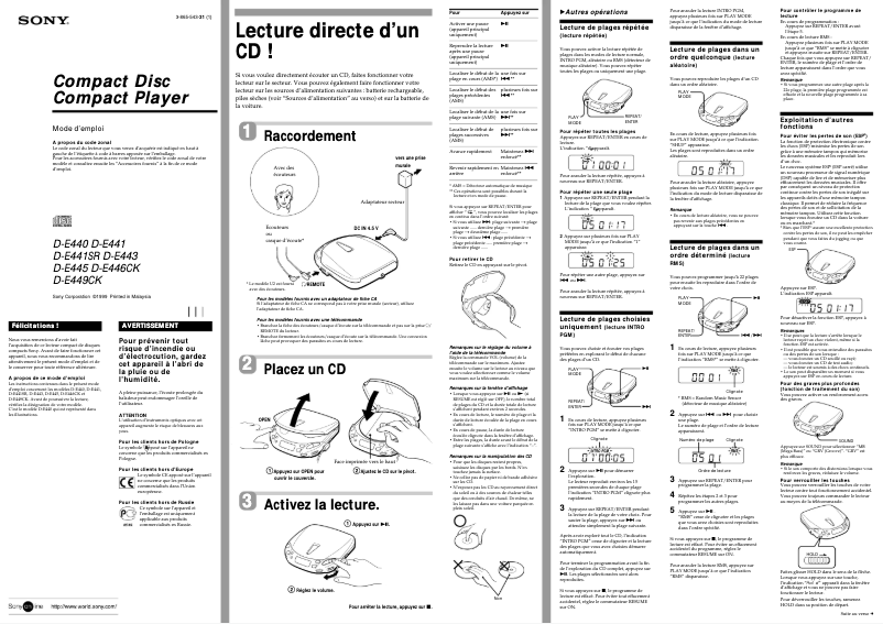 Page 1 of the manual User Manual Sony D-E441SR