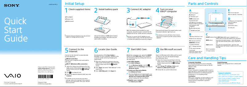 First page image of the manual for Vaio SVE151190X