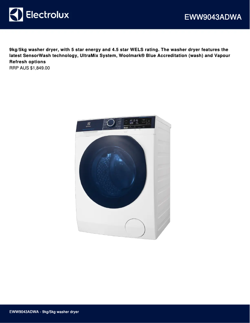 First page image of the manual for EWW9043ADWA