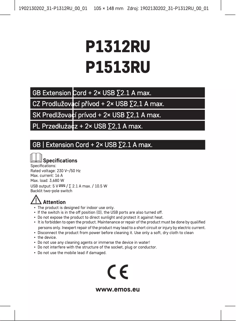 Page 1 of the manual User Manual Emos P1312RU
