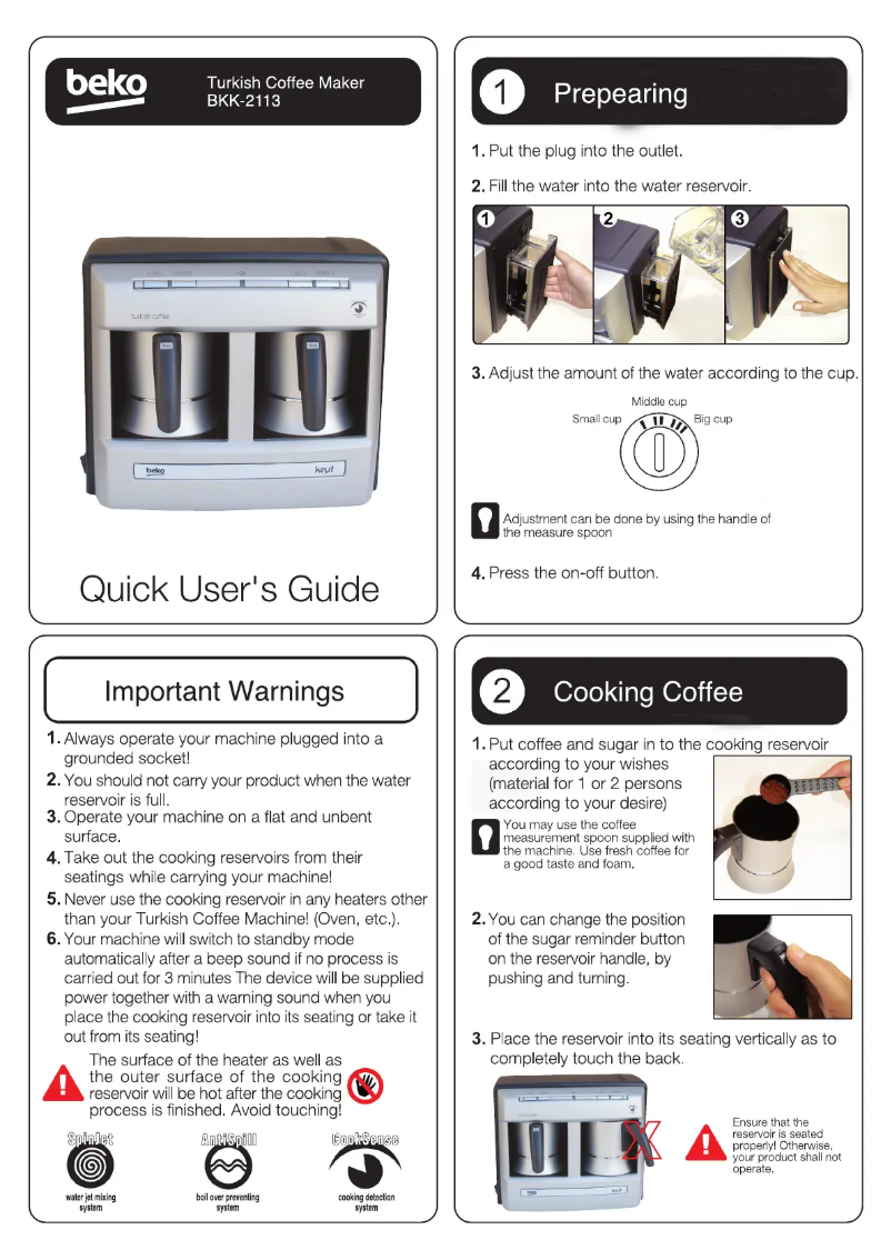 Page 1 of the manual Quick Start Guide Beko TKM BKK 2113