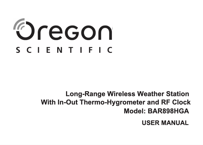 First page image of the manual for BAR 898HGA