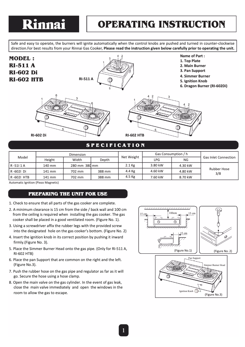 First page image of the manual for RI-602HTB-S