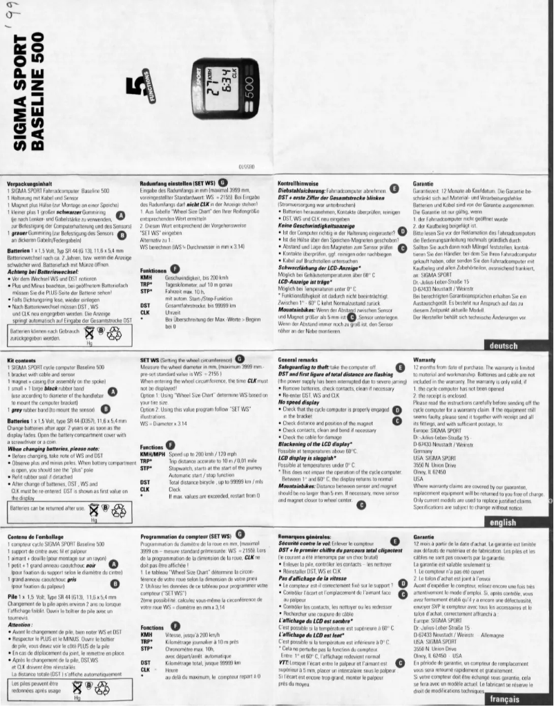 Page 1 of the manual User Manual Sigma Baseline 500