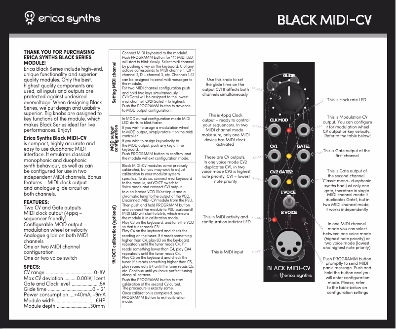 Page 1 of the manual User Manual Erica Synths Black MIDI-CV