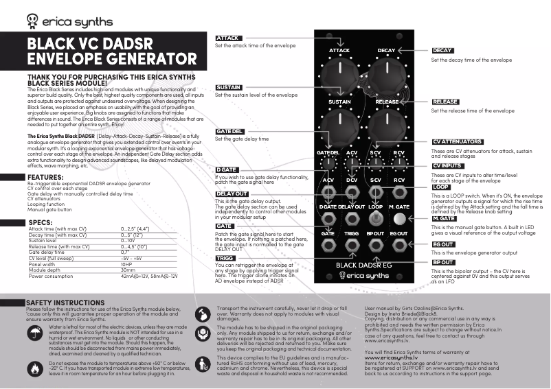First page image of the manual for Black DADSR EG