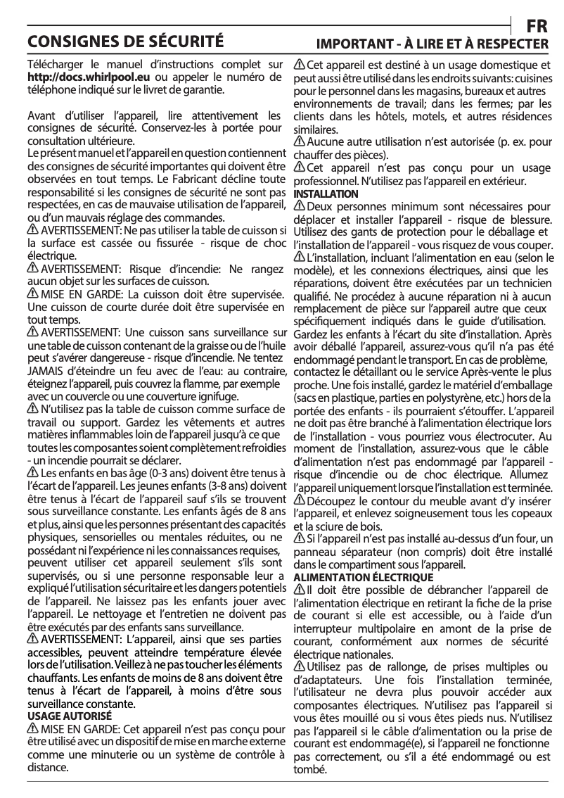 Page 1 of the manual Use and Maintenance Manual Whirlpool AKT 8210 LX