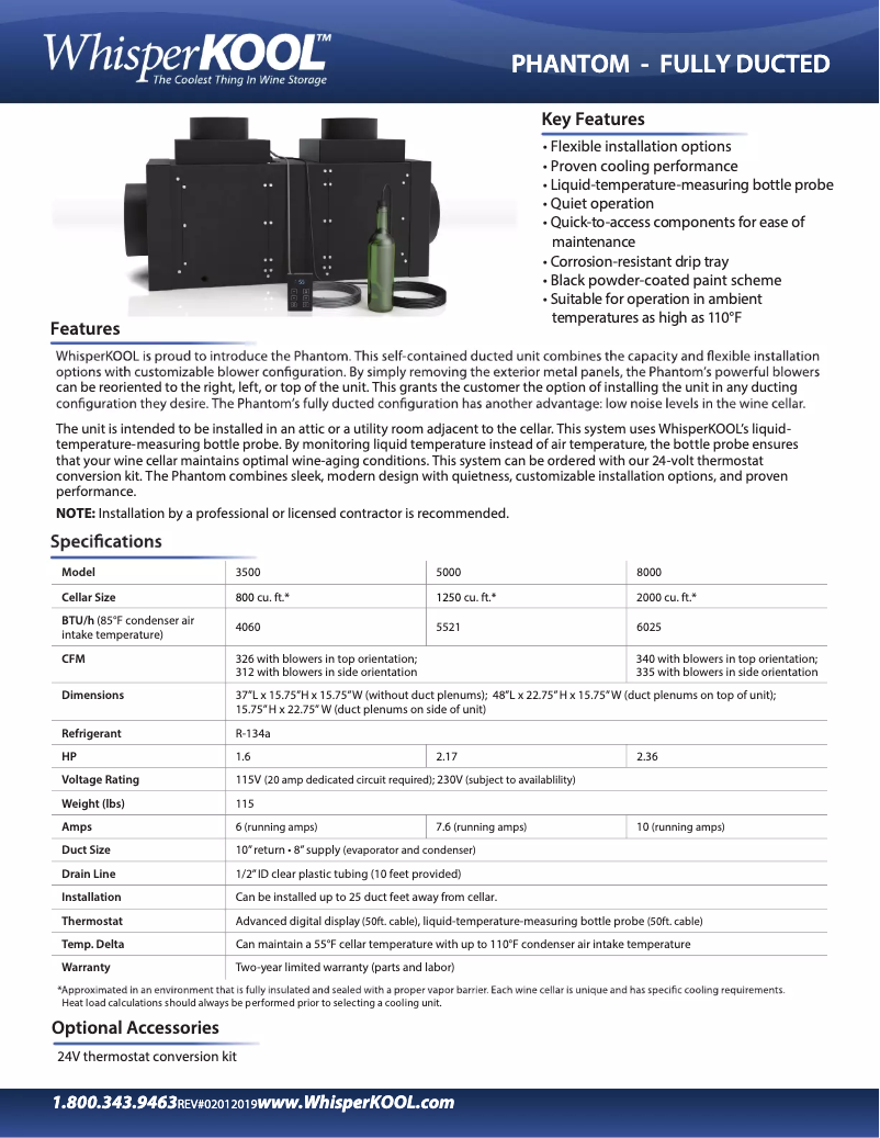 Page 1 of the manual Technical Sheet WhisperKOOL U-WKPH3500-115