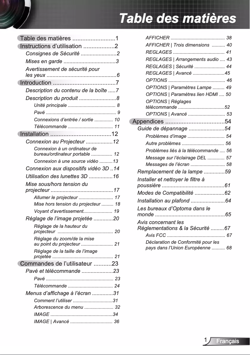 Page 1 of the manual User Manual Optoma EH200ST