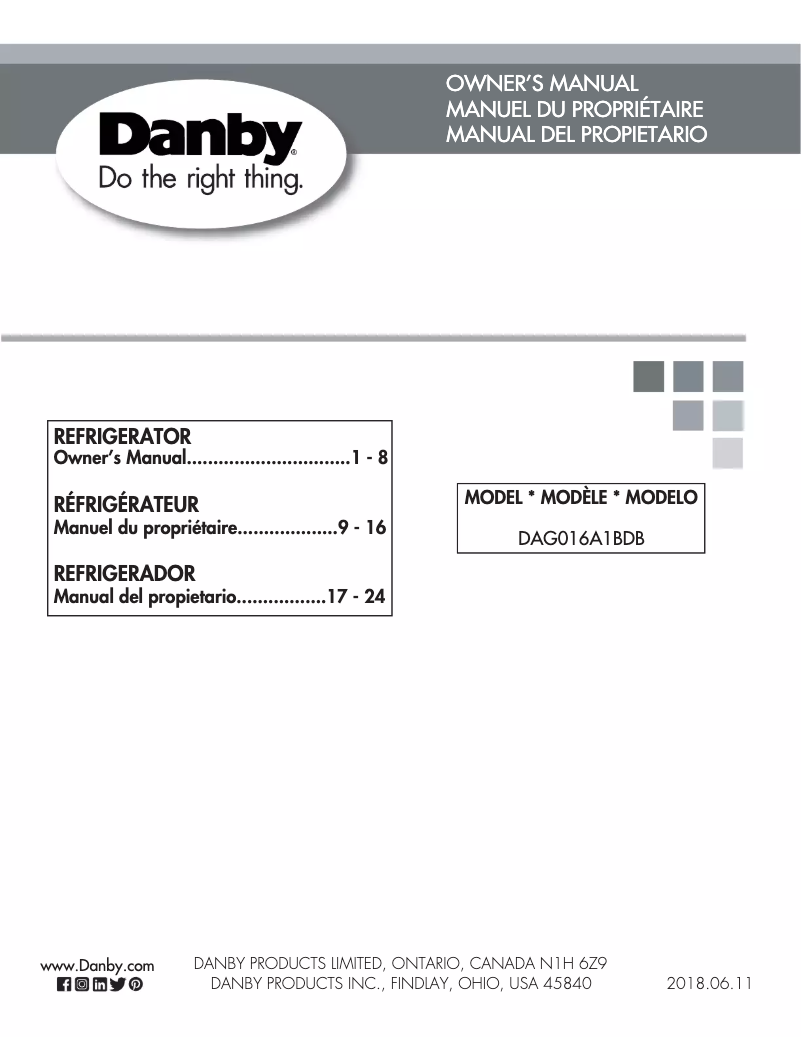 Page 1 of the manual User Manual Danby DAR016B1BM