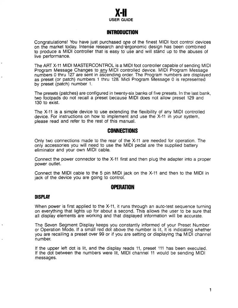 Page 1 of the manual User Manual ART X-11