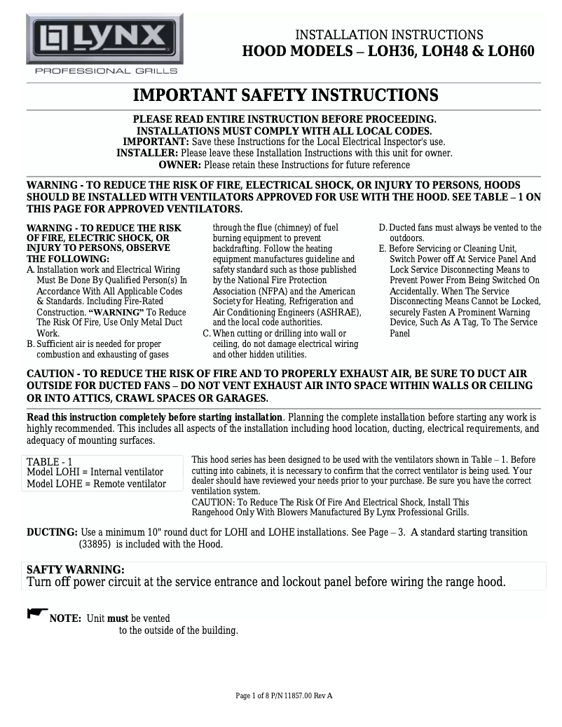 Page 1 of the manual User Manual Lynx LOH36