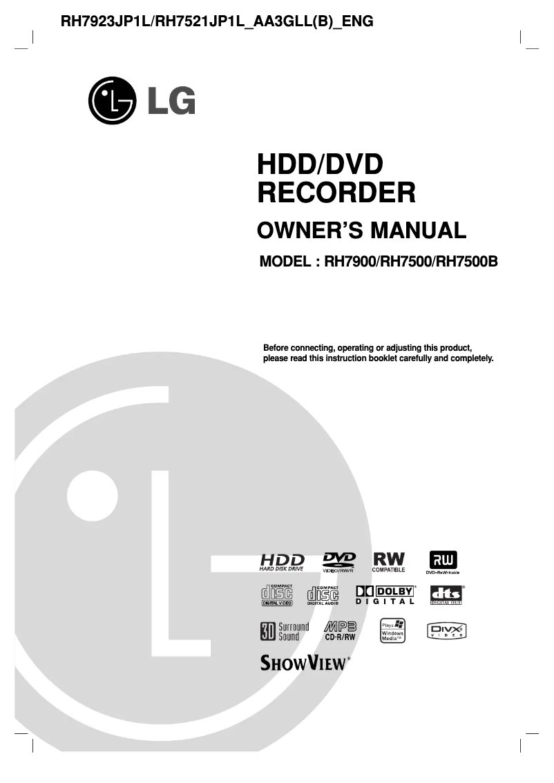 First page image of the manual for RH7521NP1L