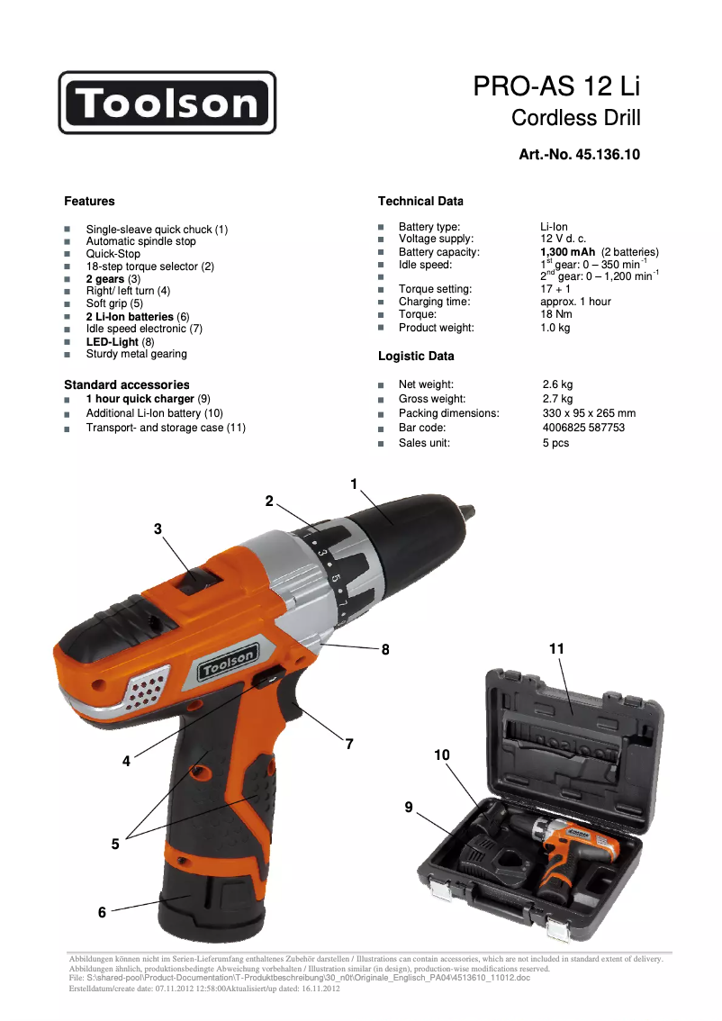 First page image of the manual for PRO-AS 12 Li