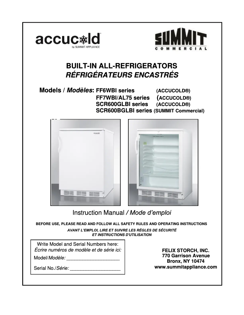Page 1 of the manual User Manual Accucold AL751WLBI
