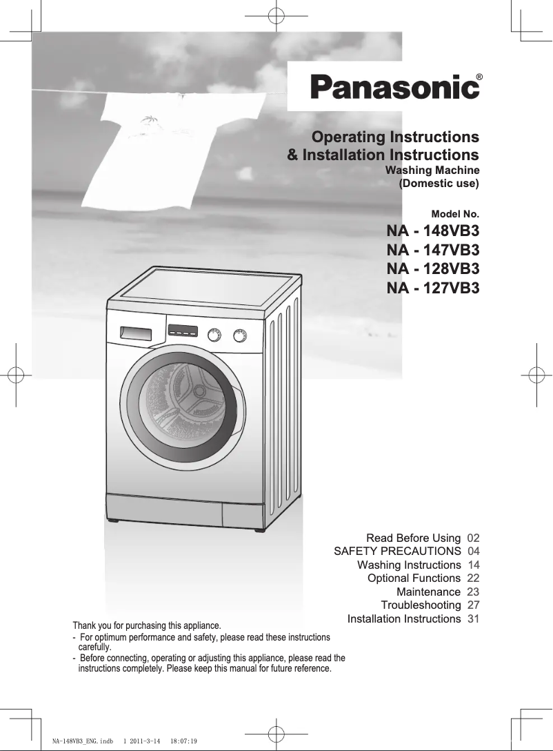 Page 1 of the manual User Manual Panasonic NA-127VB3