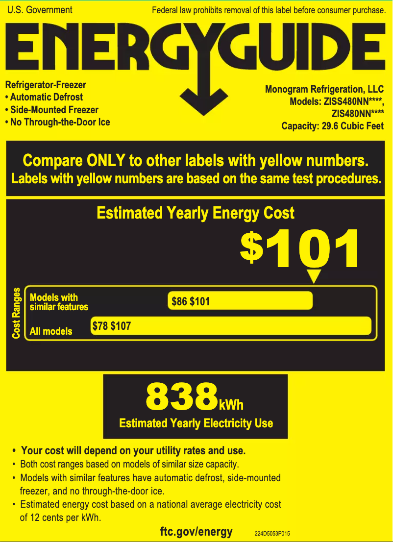 Page 1 of the manual Energy Label Monogram ZISS480NNSS