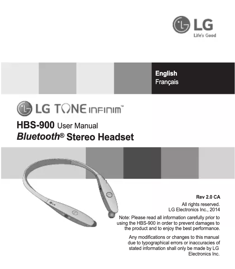Page 1 of the manual User Manual LG Tone Infinim HBS-900