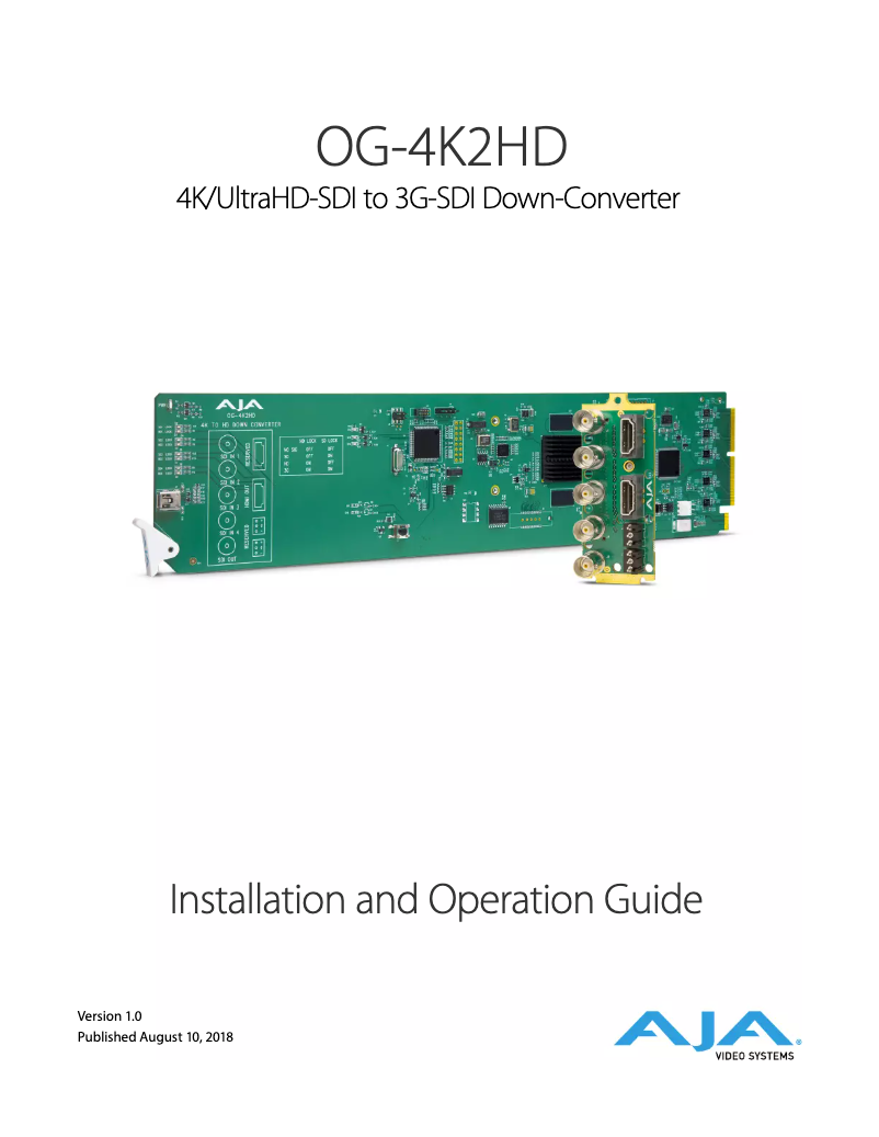 Page 1 of the manual User Manual AJA OG-4K2HD