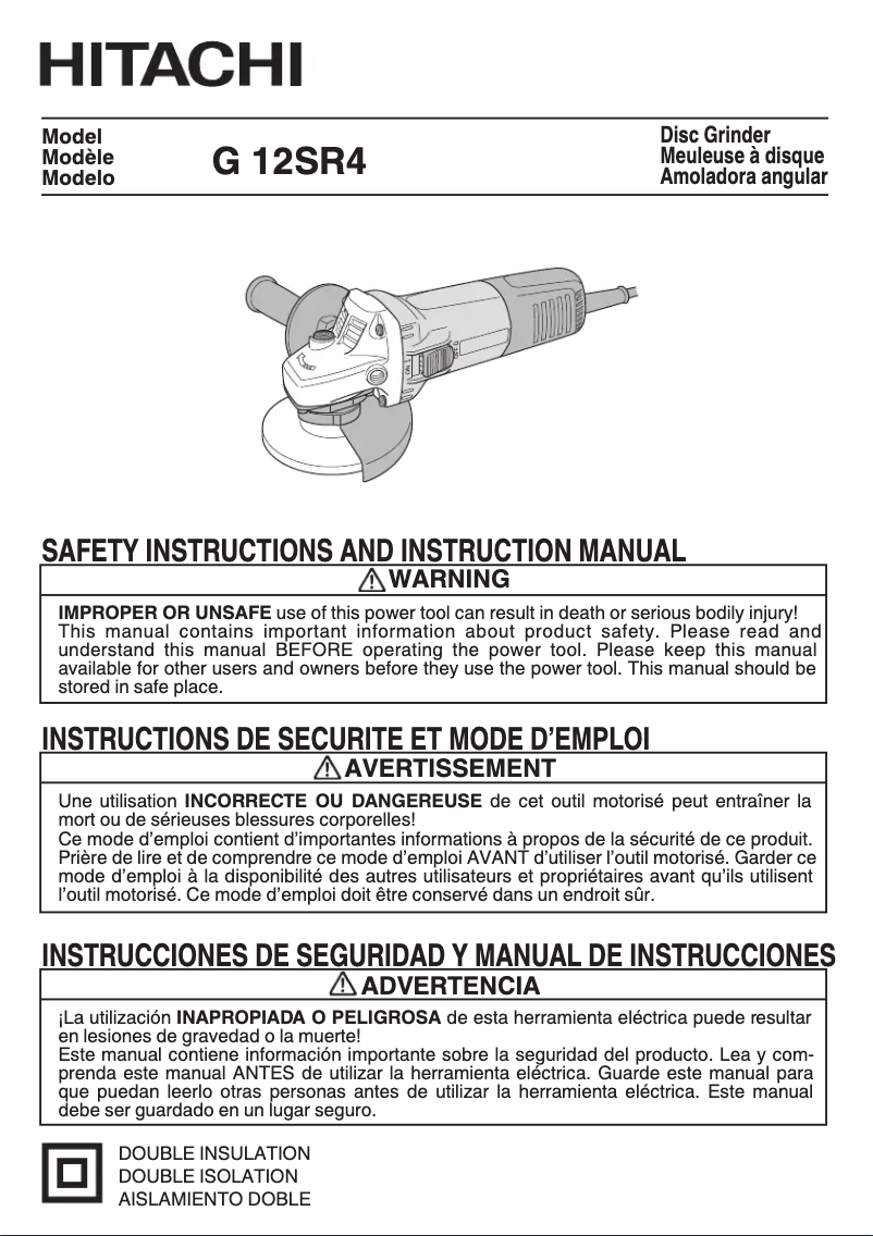 Page 1 of the manual User Manual HiKOKI G12SR4